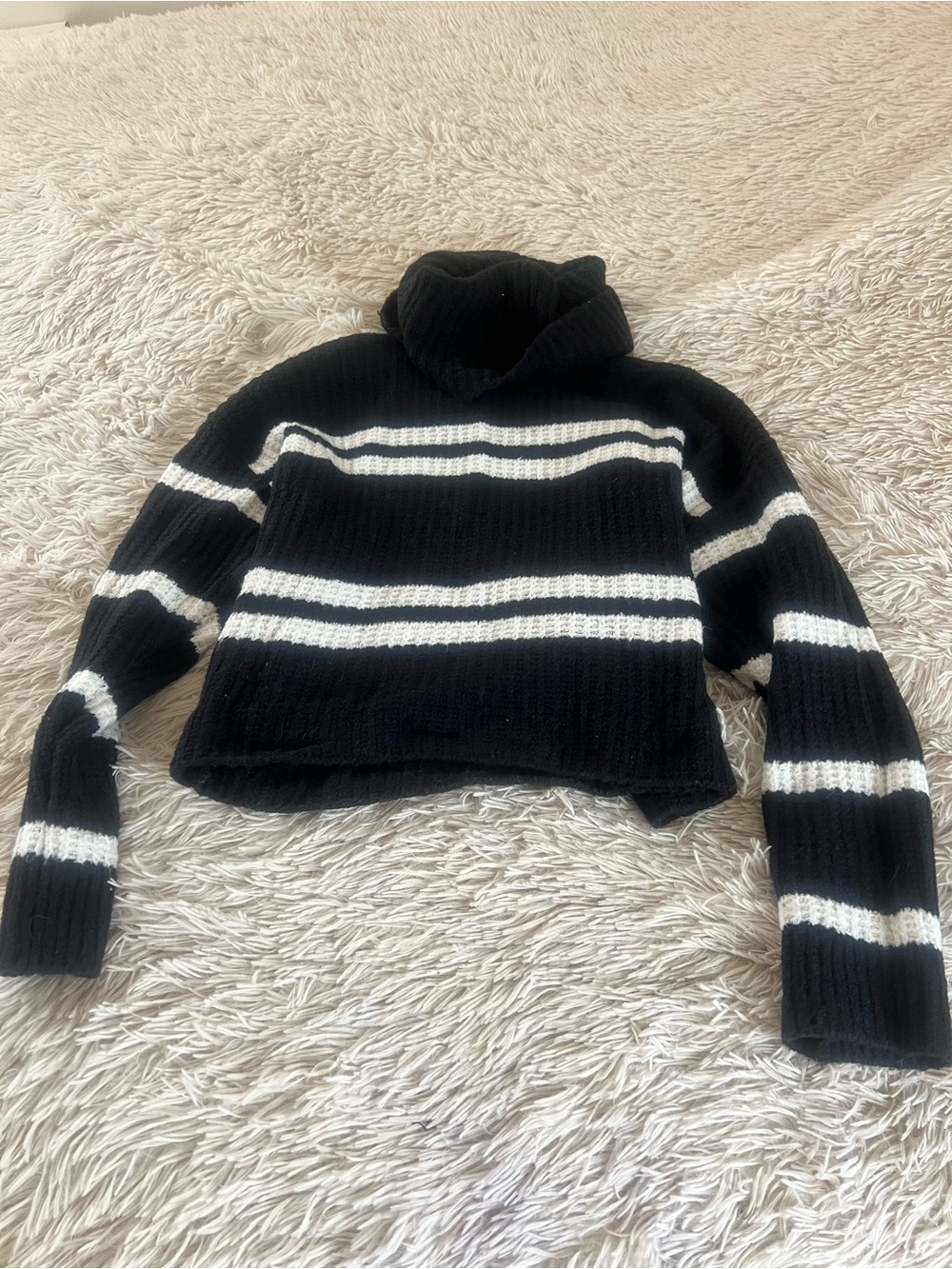 Express Black & White Striped Turtleneck Sweater